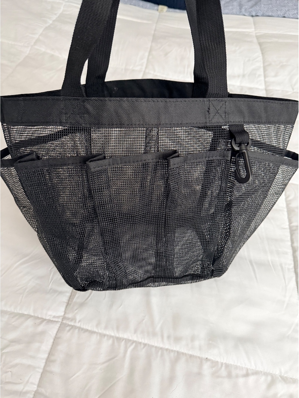Black Mesh Tote Bag with Multiple Exterior Pockets and Sturd